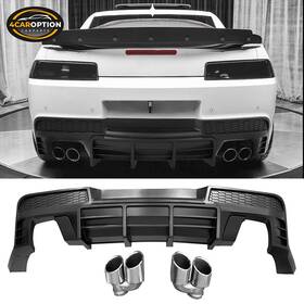 4car-bld2-cc14ik5p-mbk 4caroption 840355538243 Fits 14-15 Camaro Lt Ls Matte Black Rear Bumper Lip Diffuser Quad Exhaust Tips