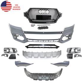 Au40807065rdr Aftermarket Products Front Bumper Cover Grille Black Rsq7 Valance Skid Plate Set For 2016- 19 Q7 Base
