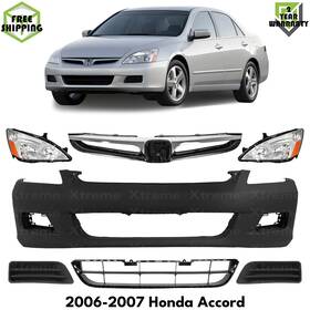 Autoelements Us 14526550 Front Bumper Cover Paintable Plastic And Headlights Kit For 2006-2007 Honda Accord