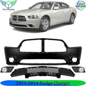 12002836 Autoelements Usa Front Bumper Cover Primed Plastic And Fog Lights For 2011-2014 Dodge Charger
