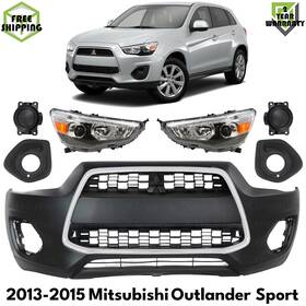 14885433 Autoelements Usa Front Bumper Cover Primed And Headlights Kit For 13-15 Mitsubishi Outlander Sport
