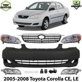 16588796 Autoelements Usa Front Bumper Cover Primed And Headlights Kit For 2005-2008 Toyota Corolla Ce Le