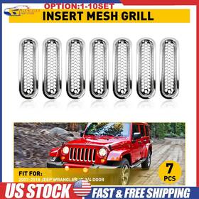 Zwsq-jk-07-17c Auxito Chrome Clip-in Front Grille Mesh Inserts For 2007-2018 Jeep Wrangler Jk 7-70x