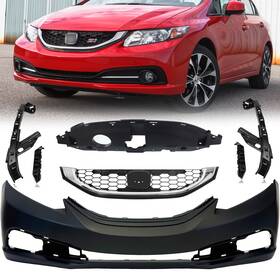 Ho1000290grille Branded 7pc Kits For Civic Sedan 2013-2015 Bumper Cover Upper Grille Brackets Support
