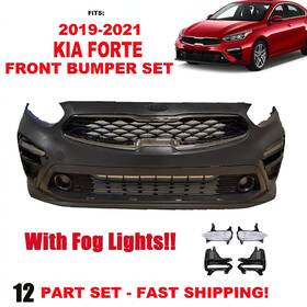 K1014104-b Carparts Love Auto Front Bumper Cover Kit Upper Lower Grills With Fog Lights For 2019-2021 Kia Forte