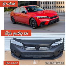 Mtot003731a City Ways Inc B C D New Front Bumper Cover Kit With Fog Lights For 2022-2024 Honda Civic Usa Built