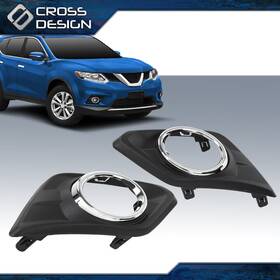 Big2000 Crossdesign Fit For 2014-16 Nissan Rogue Left And Right Fog Light Lamp Cover Bezels With Chrome