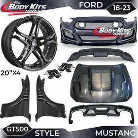 Fz-bkp-fm18gt500-f Eurodyneusa 840355532104 For 18-23 Ford Mustang Gt500 Style Front Bumper Diffuser Lip Fender 20 Inch Wheels