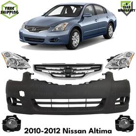 12815800 Evanfischer Front Bumper Cover Primed Plastic And Headlights Kit For 2010-2012 Nissan Altima