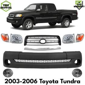 12823037 Evanfischer Front Bumper Cover Primed Plastic And Headlights Kit For 2003-2006 Toyota Tundra
