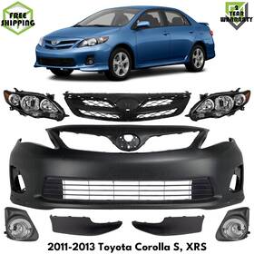 13448083 Evanfischer Front Bumper Cover Primed Plastic And Headlights Kit For 2011-2013 Toyota Corolla