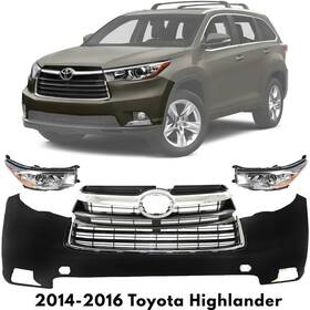13449373 Evanfischer Front Bumper Cover And Grille Assembly Kit For 2014-2016 Toyota Highlander