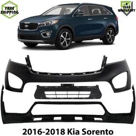 13830758 Evanfischer Front Bumper Cover Primed Plastic And Grille Kit For 2016-2018 Kia Sorento