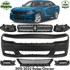 14296101 Evanfischer Front Bumper Cover Primed Plastic And Headlights Kit For 2015-2022 Dodge Charger