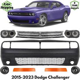 14387974 Evanfischer Front Bumper Cover Primed Plastic And Headlight Kit For 2015-2023 Dodge Challenger