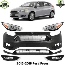 14407823 Evanfischer Front Bumper Cover Primed Plastic And Headlights Kit For 2015-2018 Ford Focus