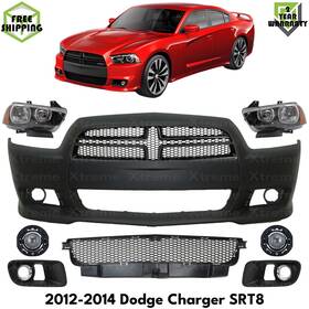 14903644 Evanfischer Front Bumper Cover Paintable And Headlights Kit For 2012-2014 Dodge Charger Srt8