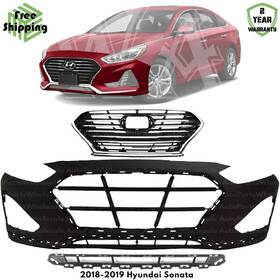 16338574 Evanfischer Front Bumper Cover Primed And Grille Assembly Kit For 2018-2019 Hyundai Sonata