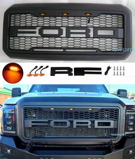 Jx-7163-g2-gbk Figo-autopart For For-d F250 F350 F450 Grill 2011-2016 Super Duty Grille With 3led Letter Black