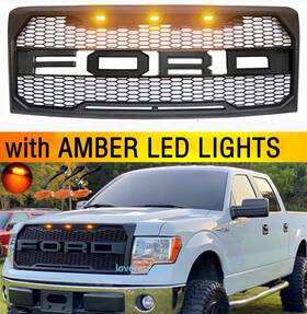 Figocarpart-2008 9l3z8200a For For-d F150 Grill 2009-2014 Raptor Style Front Hood Grille Matte Black With Led