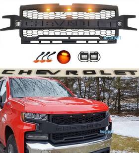 Figocarpart-2008 Just7615mbk& Grille For Silverado 1500 Front Upper Grill 2019 2020 With 3 2 Lights Matte Black