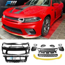 Fz-bkp-dchr20wbi Freemotor802 198073177221 Fits 15-23 Dodge Charger Srt Front Bumper Conversion With Yellow Lip Led Grilles