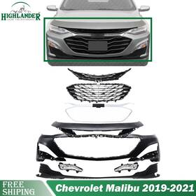 Pbef27618 Highlander New Front Bumper Cover Primed And Grille Assembly Kit For 2019-21 Chevrolet Malibu