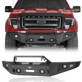 Hooke Road 782950222359 Texture Steel Front Bumper With Winch Plate Led Spotlight Fit Ford F-150 2009-2014