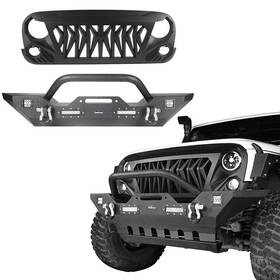 Mmr.20278 Hooke Road Bxg.3018 Steel Mid Front Bumper Shark Grill Combo For Jeep Wrangler 07-18 Jk