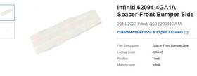 62094-4ga1a Infiniti Genuine Spacer-front Bumper Side 62094-4ga1a- New Oem 2014-2023 Q50