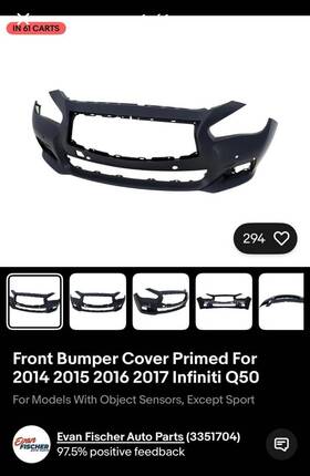 Jp-a50895 Jpautowholesale For 2014 2015 2016 2017 Infiniti Q50 Front Bumper Cover Primed