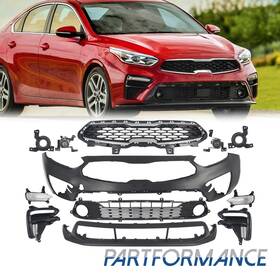 1kphy1205k01 Karpal For 2019-2021 Kia Forte Korea Built Complete Front Bumper Grille Set With Fog Lamp