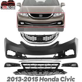 13435836 Kits Zone Front Bumper Cover Fascia And Grille Assembly Chrome For 2013-2015 Honda Civic