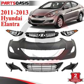 12170430 Mib-outlet Front Bumper Cover Primed Plastic And Headlights Kit For 2011-2013 Hyundai Elantra