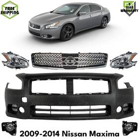 12815004 Parts Oasis Front Bumper Cover Primed Plastic And Headlights Kit For 2009-2014 Nissan Maxima
