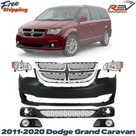 13433584 Perfect Fit New Front Bumper Cover Primed And Headlights Kit For 2011-2020 Dodge Grand Caravan