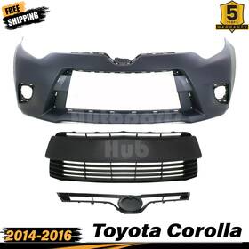 13450181 Perfect Fit Front Bumper Primed Cover Upper Lower Grille For 2014-2016 Toyota Corolla