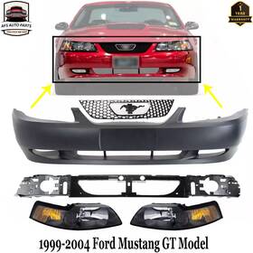 14168568 Perfect Fit New Bumper Cover Grille Headlight Header Kit For 1999-2004 Ford Mustang Gt Model