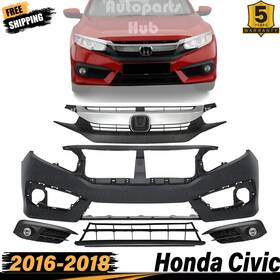 14368408 Perfect Fit New Front Bumper Cover Paintable And Grille Assembly Kit For 2016-2018 Honda Civic
