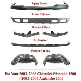 9609049 Perfect Fit Front Bumper Cover Valance Fillers Fender Liners For 2003-2006 Silverado