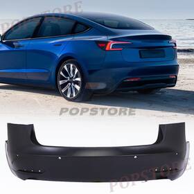 1108905-so-5-a Popstore New Primered Rear Bumper Cover Fascia For 2017-2024 Tesla Model 3 With Park Assist