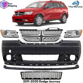 12823224 Replacement Front Bumper Cover Primed Plastic And Headlights Kit For 2011-2020 Dodge Journey