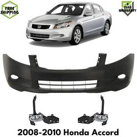 13436648 Replacement Front Bumper Cover Primed Plastic And Fog Lights Kit For 2008-2010 Honda Accord