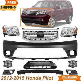 14878446 Replacement Front Bumper Cover Primed Plastic And Headlights Kit For 2012-2015 Honda Pilot