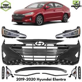 Replacement 16483783 Front Bumper Cover Primed Plastic And Headlights Kit For 2019-2020 Hyundai Elantra