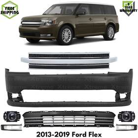 Replacement Auto Part 13433660 Front Bumper Cover Primed Plastic And Fog Lights Kit For 2013-2019 Ford Flex