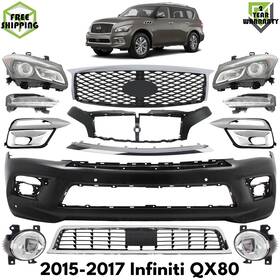 14579668 Replacement Auto Part Frotn Bumper Cover Primed Plastic And Headlights Kit For 2015-2017 Infiniti Qx80