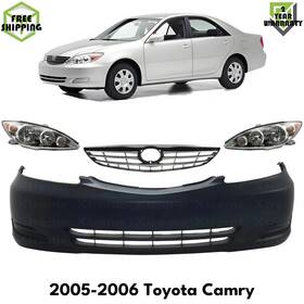 Replacement Auto Part 9597131 Front Bumper Cover Primed Plastic And Headlights Kit For 2005-2006 Toyota Camry