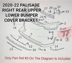 86652-s8001 Rh Hyundai Palisade 2020-2023 Right Rear Upper Lower Bumper Cover Bracket