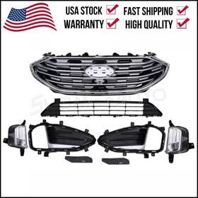 Kt4z-15200-a Shome 8pc For Edge 2019-2023 Front Bumper Center Lower Chrome Grille Fog Lights Bezel